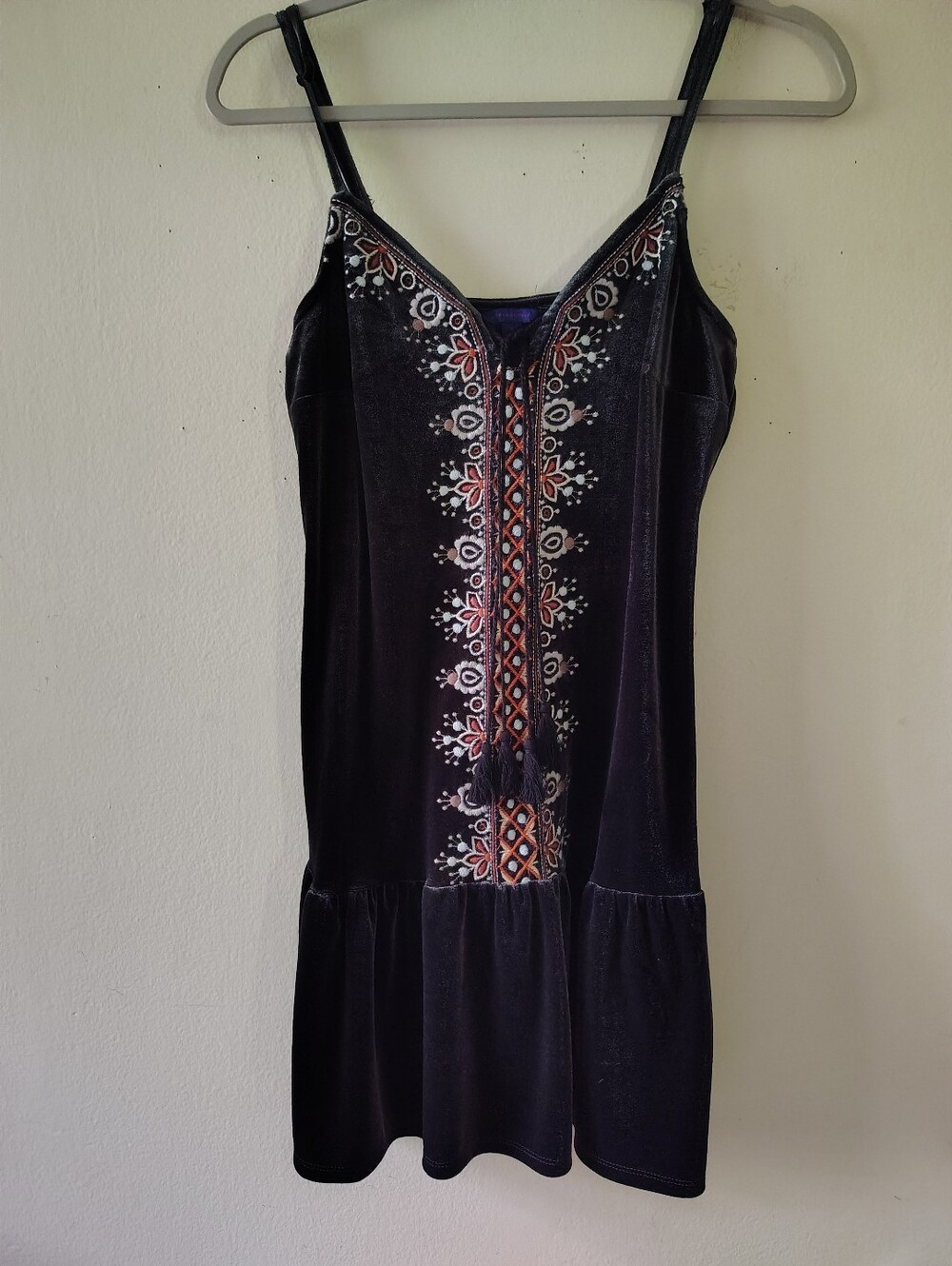 Aeropostale Black Velour Cami Mini Dress Small Y2K Boho Indie Grunge Fairy